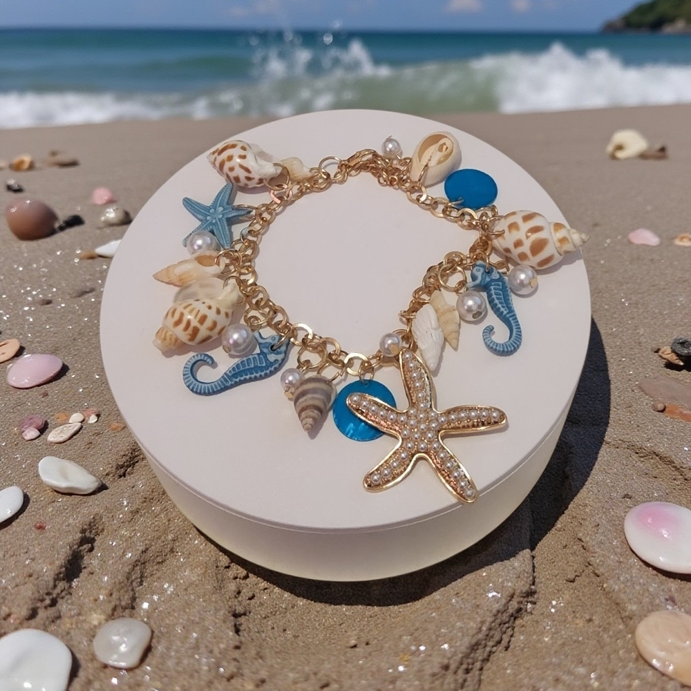Custom Gold and Blue Charm Bracelet